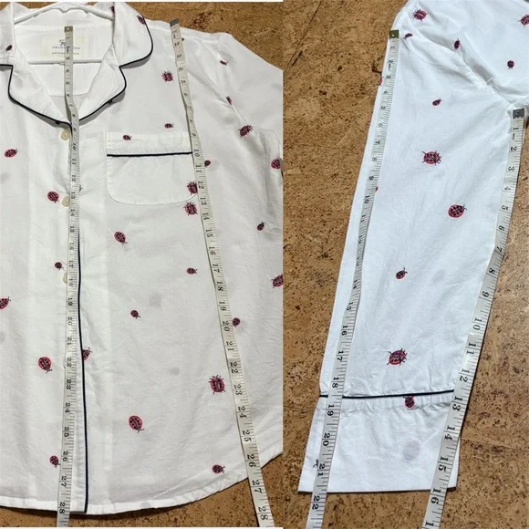 Printfresh + Anthropologie Organic Cotton Embroidery Ladybug Long PJ Set Sz M - Picture 12 of 15